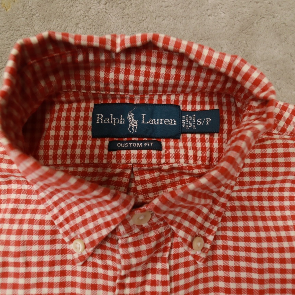 Ralph Lauren‎ Orange Custom Fit Gingham Check Button Up Shirt Men's size Small - Picture 2 of 8